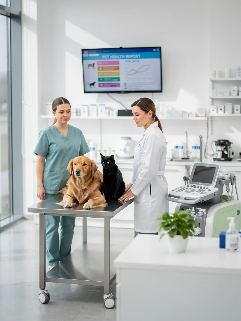 Veterinary team caring for a cat at a local clinic