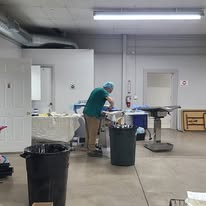 Veterinary staff member working at the surgical prep station